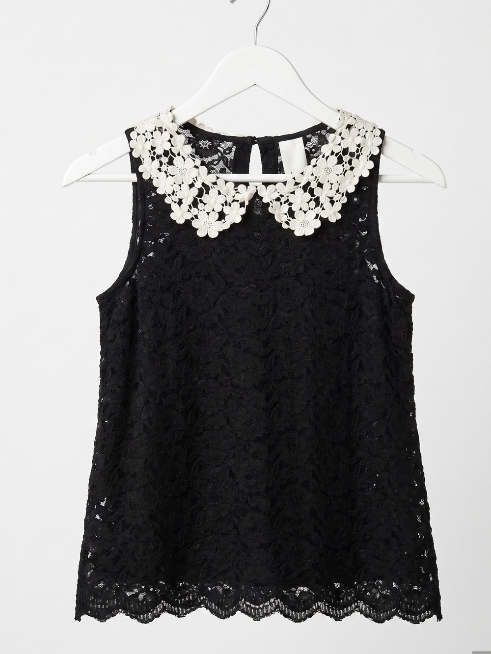Anthropologie Eloise Black Lace Pan Collar Top Sz S